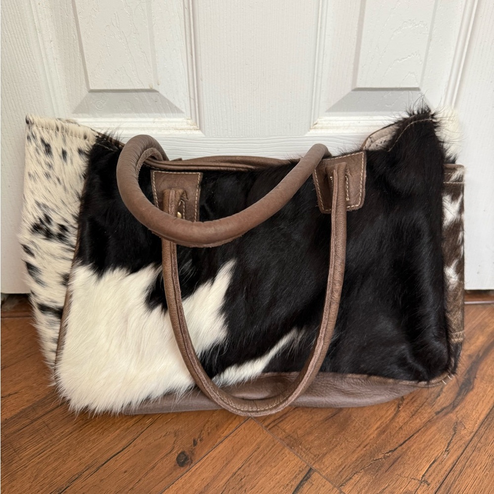 Myra Bag Black and White Cowhide Tote Bag